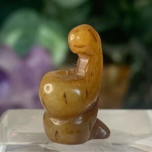 Hand Carved Jade Chinese Zodiac Snake Animal Drilled Bead Stone Figurine 20th C.